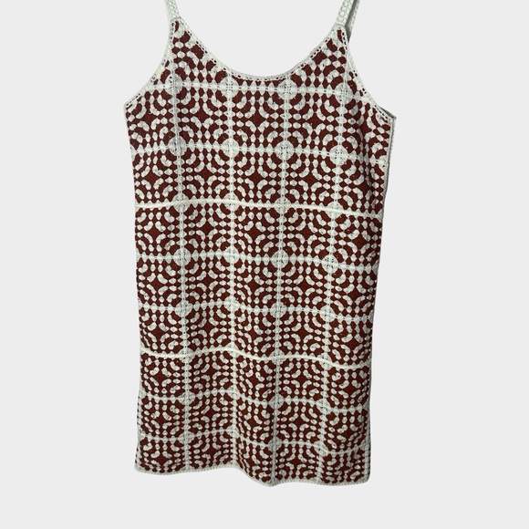 Willow & Wind Granny Square Crochet Mini Dress Medium Boho Festival Brown White - Picture 6 of 13
